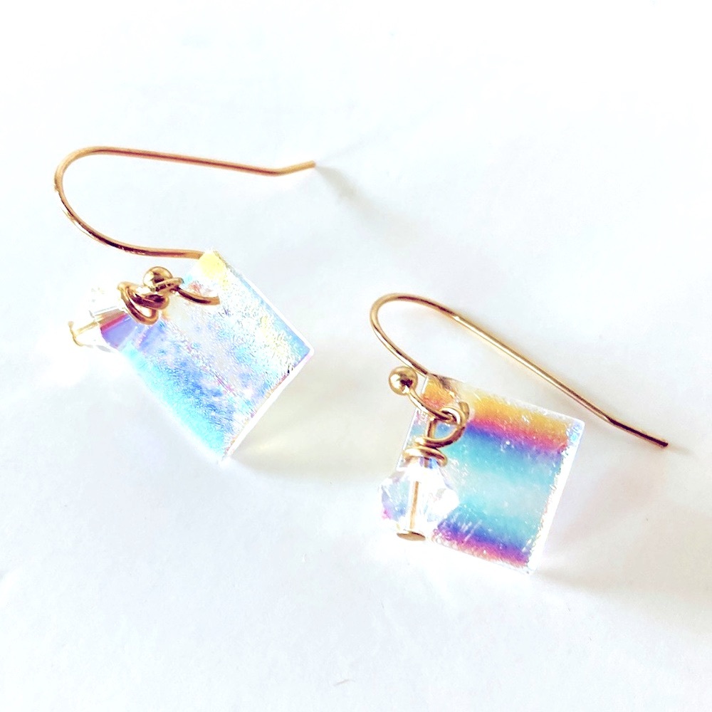Handmade Rainbow Dichroic Art Glass Earrings